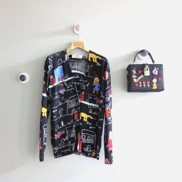 NEW WOMEN ILLUSTRATED PATTERN KNIT SWEATER W/MATCHING TOTE BAG SET 2PCS - Picture 4 of 11